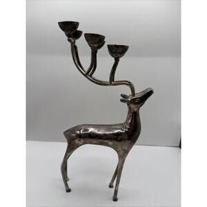 Vtg Godinger Silver Art Plated Xmas Rudolf Reindeer Candelabra Candle Holder 12"